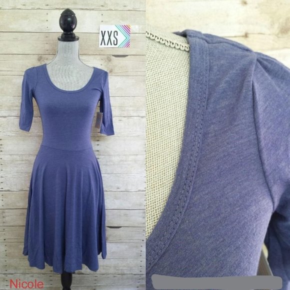 NWT LuLaRoe Nicole Dress XXS - Heathered Denim Blue - Picture 1 of 1